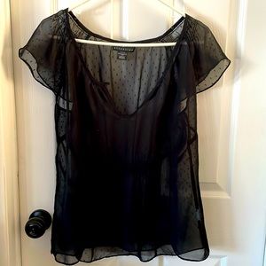 Attention 100% polyester see through black shirt